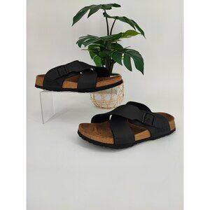 Birki's Women's Black Leather Crisscross Slip On Sandals Size 37EU 6US